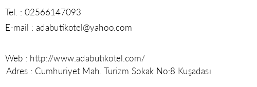 Ada Butik Otel telefon numaralar, faks, e-mail, posta adresi ve iletiim bilgileri